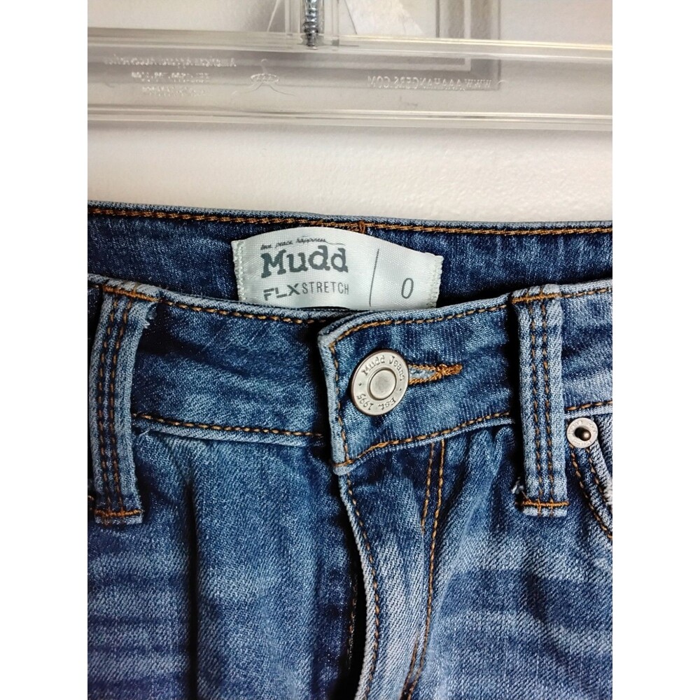 Mudd Women's Skirt Size 0 Blue Jean Distressed Flex Stretch Mini Denim - Picture 2 of 3